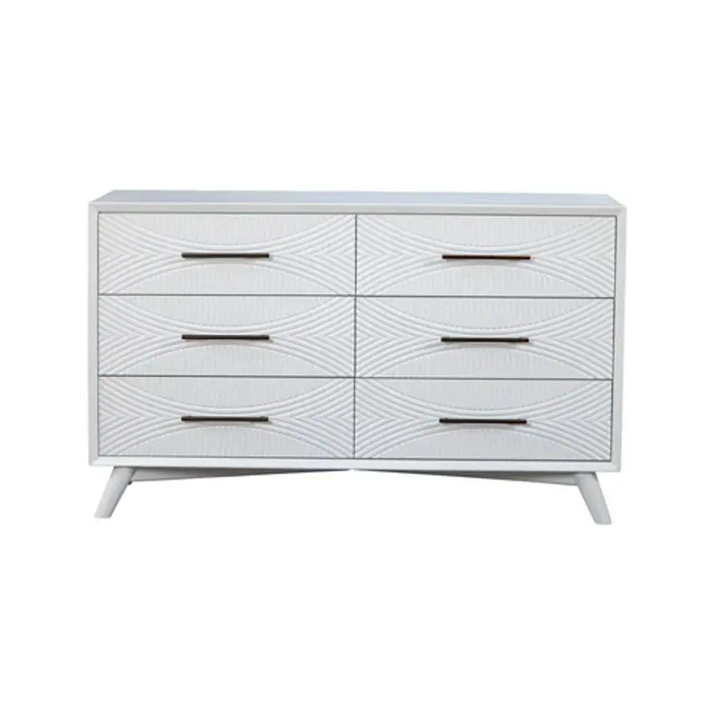 56" White Solid Wood Six Drawer Double Dresser HomeRoots