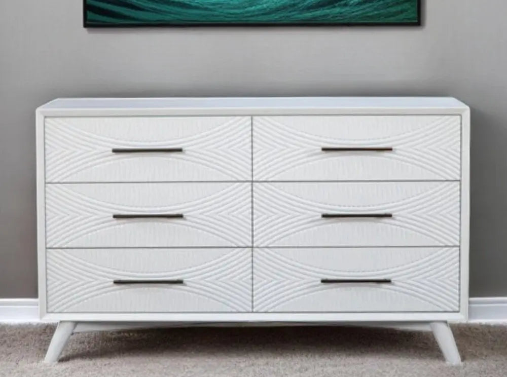 56" White Solid Wood Six Drawer Double Dresser HomeRoots