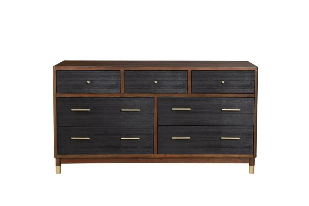 35" Brown and Black Solid Wood Seven Drawer Double Dresser HomeRoots