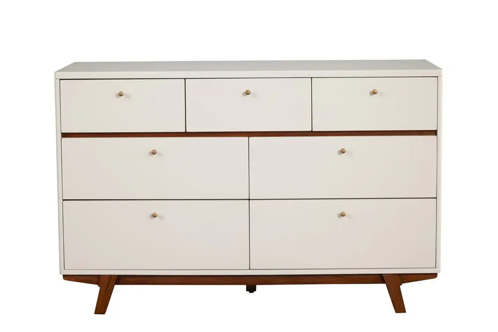 56" Brown and White Solid Wood Seven Drawer Double Dresser HomeRoots
