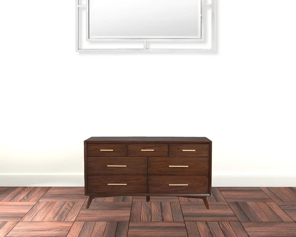 60" Walnut Solid Wood Seven Drawer Double Dresser HomeRoots
