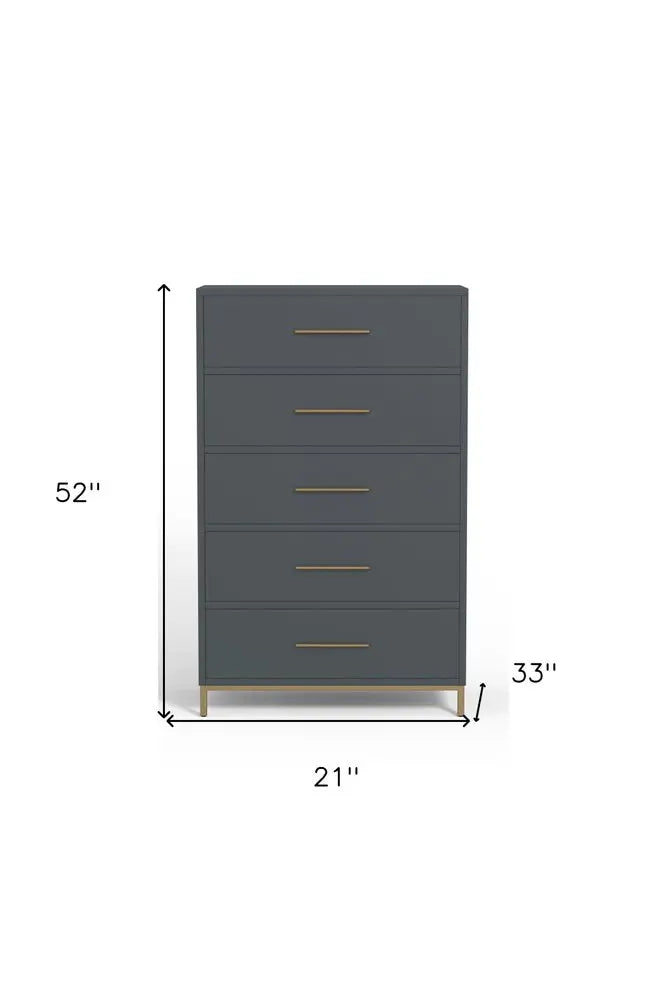 33" Gray Solid Wood Five Drawer Dresser HomeRoots