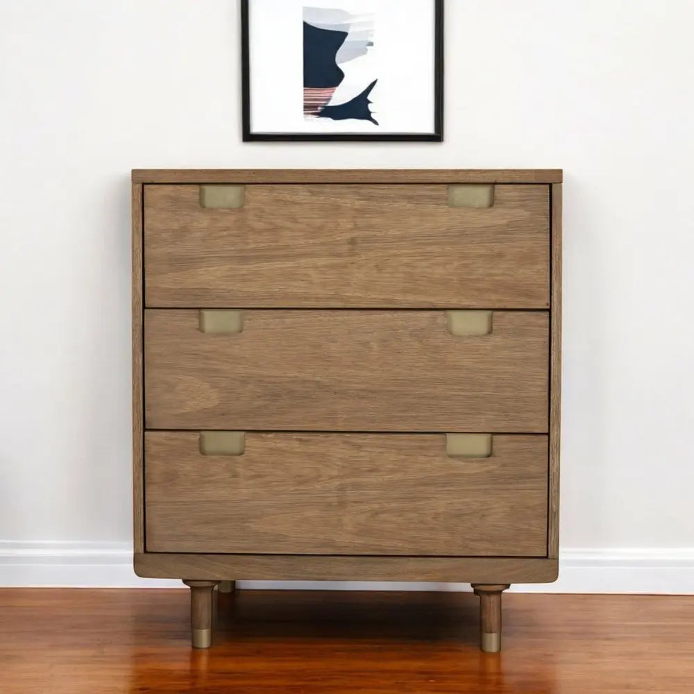 33" Brown Solid Wood Three Drawer Dresser HomeRoots