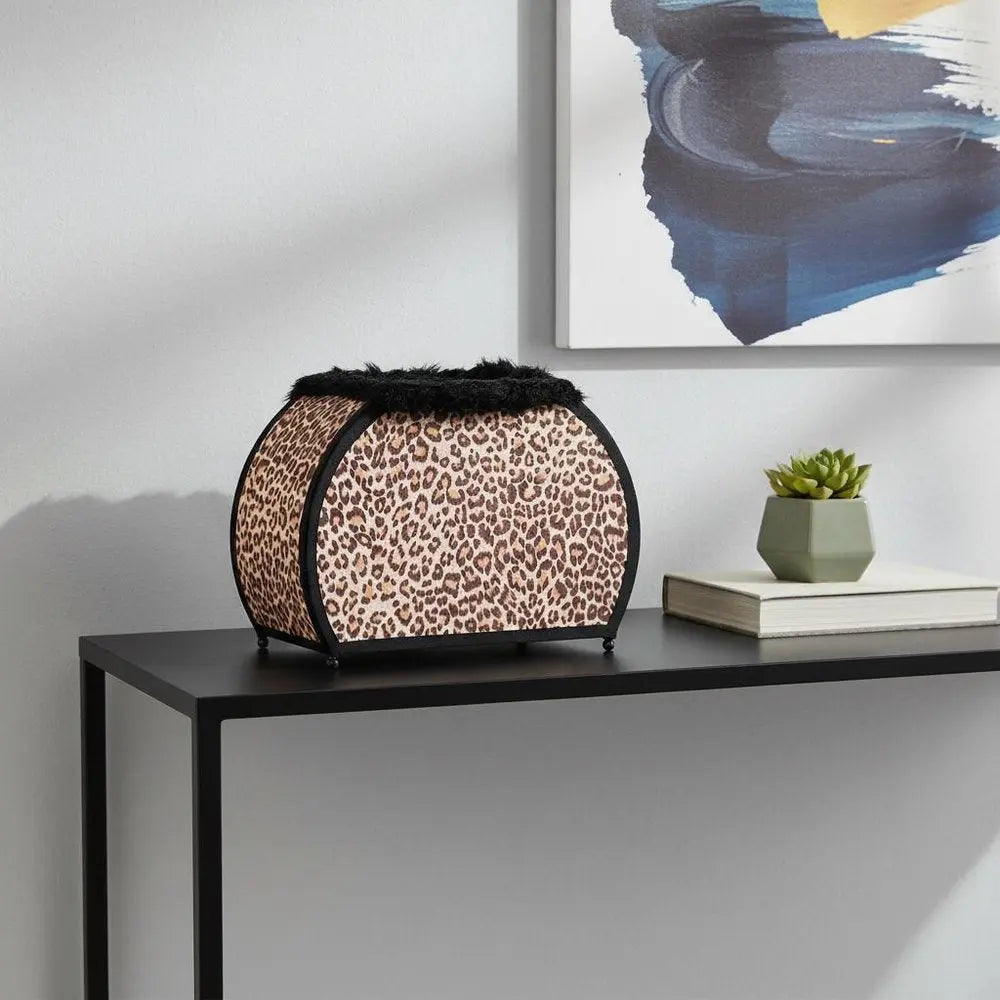 12" Brown and White Funky Leopard Pattern Novelty Table Lamp HomeRoots