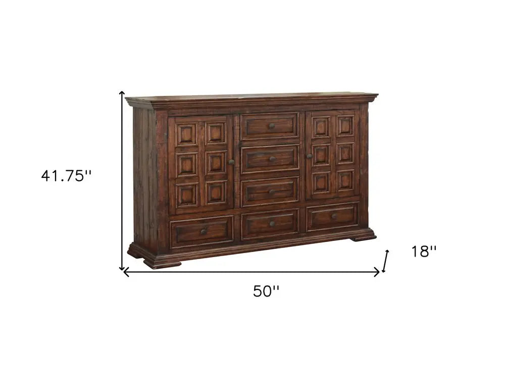 50" Chocolate Solid Wood Six Drawer Triple Dresser HomeRoots