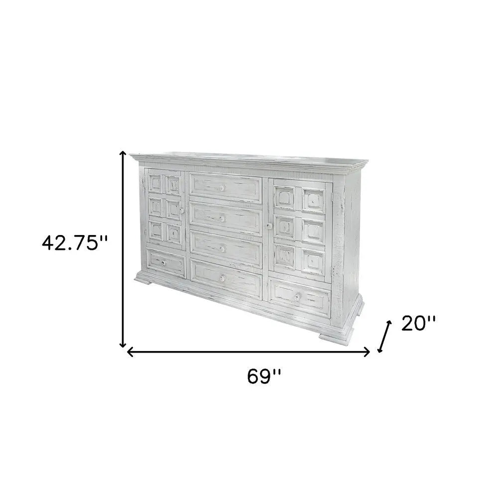 69" White Solid Wood Six Drawer Triple Dresser HomeRoots