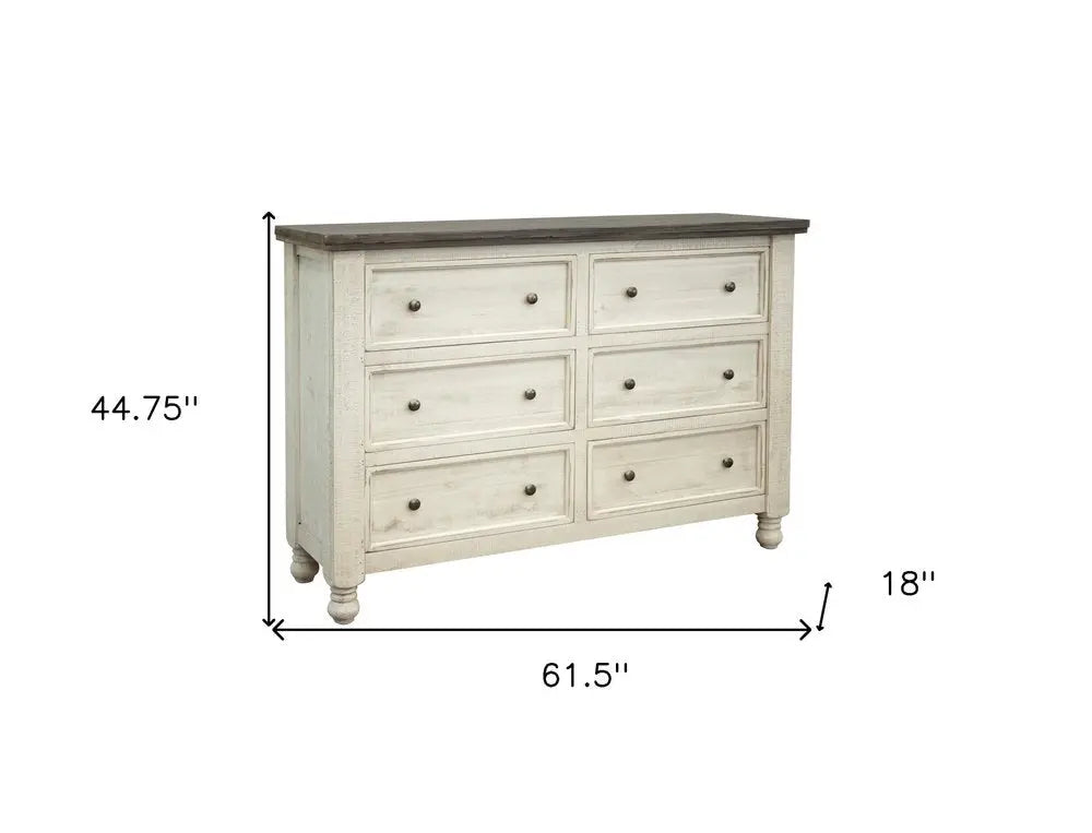 62" Gray and Ivory Solid Wood Six Drawer Double Dresser HomeRoots