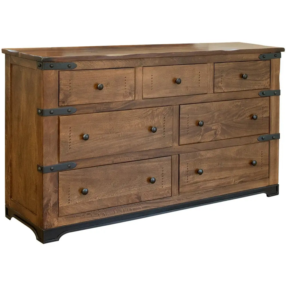 70" Brown and Black Solid Wood Seven Drawer Triple Dresser HomeRoots
