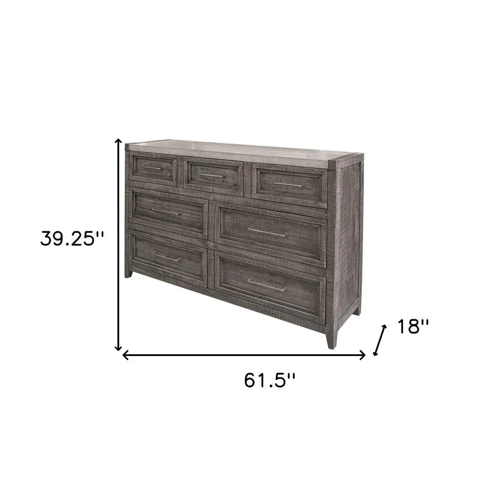 62" Gray Solid Wood Seven Drawer Triple Dresser HomeRoots