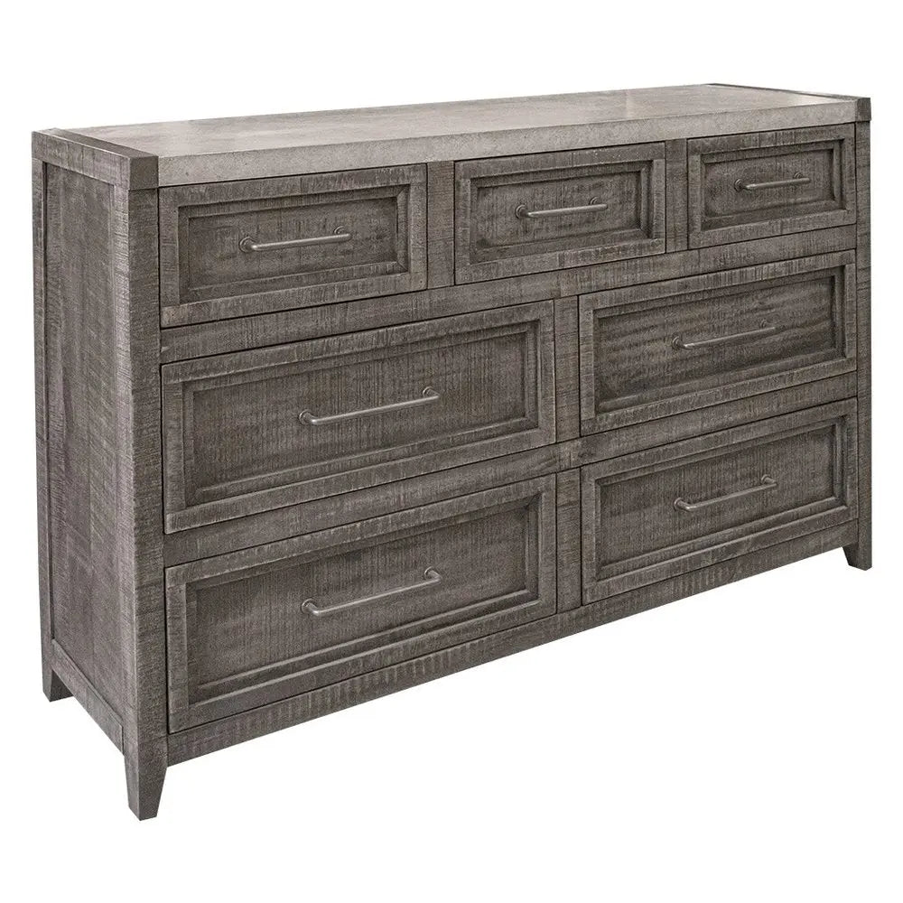 62" Gray Solid Wood Seven Drawer Triple Dresser HomeRoots