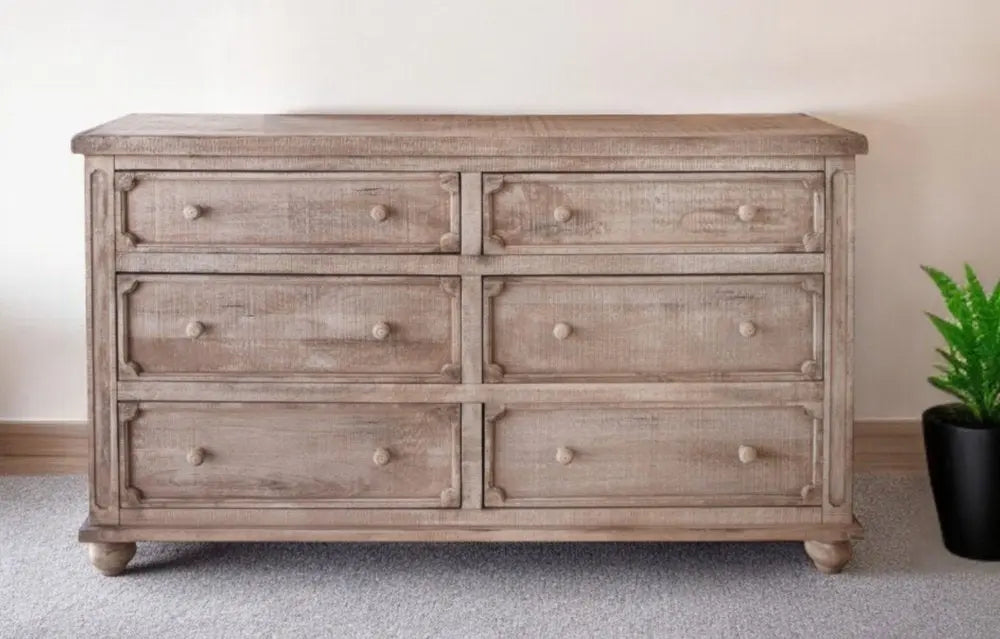 70" Natural Solid Wood Six Drawer Double Dresser HomeRoots