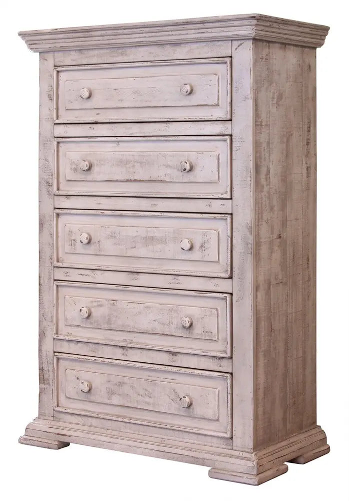 37" White Solid Wood Five Drawer Chest HomeRoots