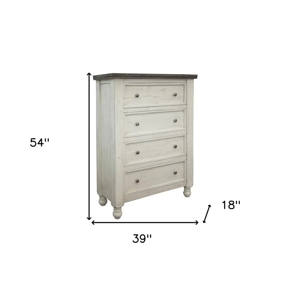 39" Gray and Ivory Solid Wood Four Drawer Chest HomeRoots