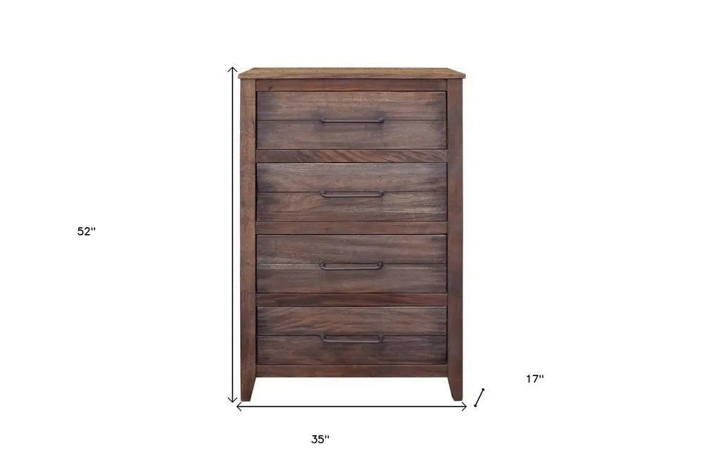 35" Brown Solid Wood Four Drawer Chest HomeRoots