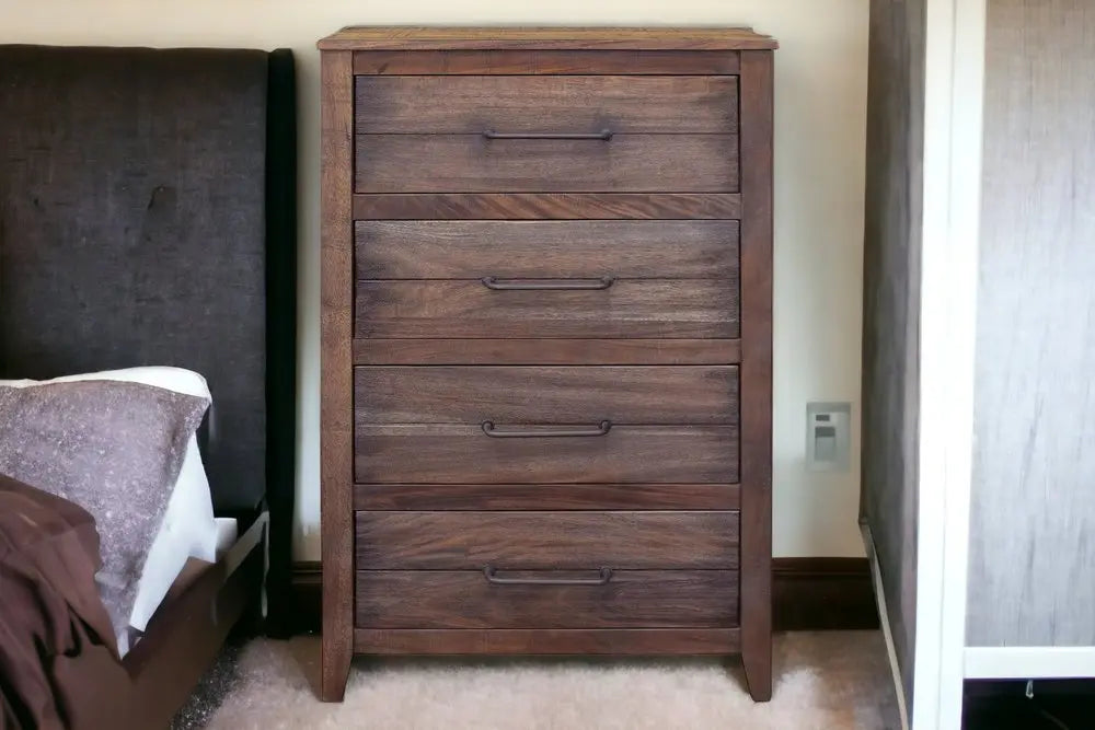35" Brown Solid Wood Four Drawer Chest HomeRoots