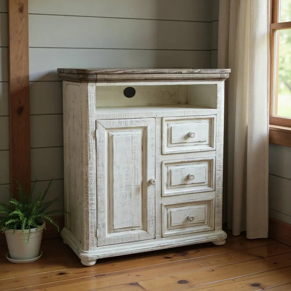 39" Off White Solid Wood Three Drawer Gentlemans Chest HomeRoots