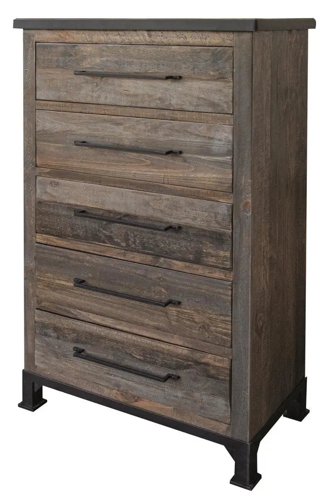 36" Gray Solid Wood Five Drawer Dresser HomeRoots