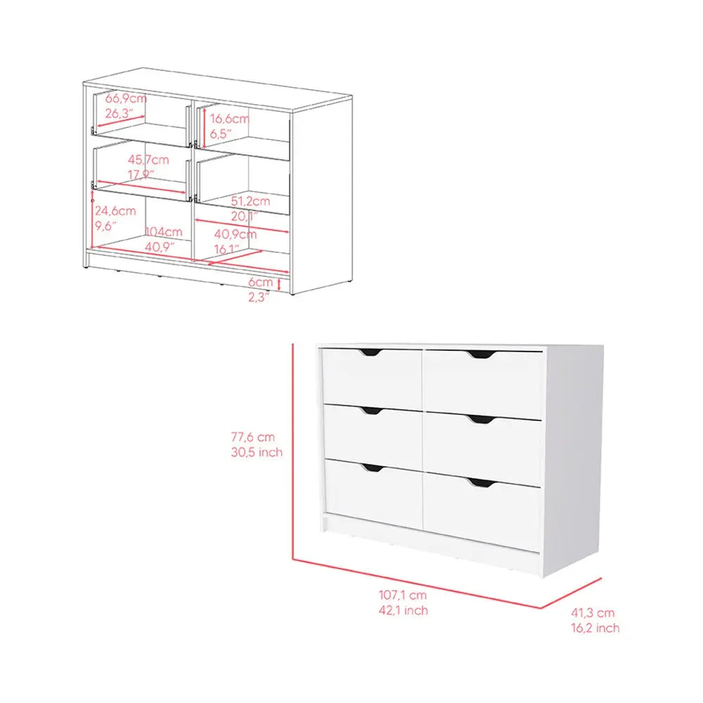 42" White Four Drawer Dresser HomeRoots