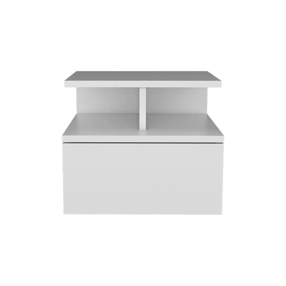 12" White Wood One Drawer Floating Nightstand