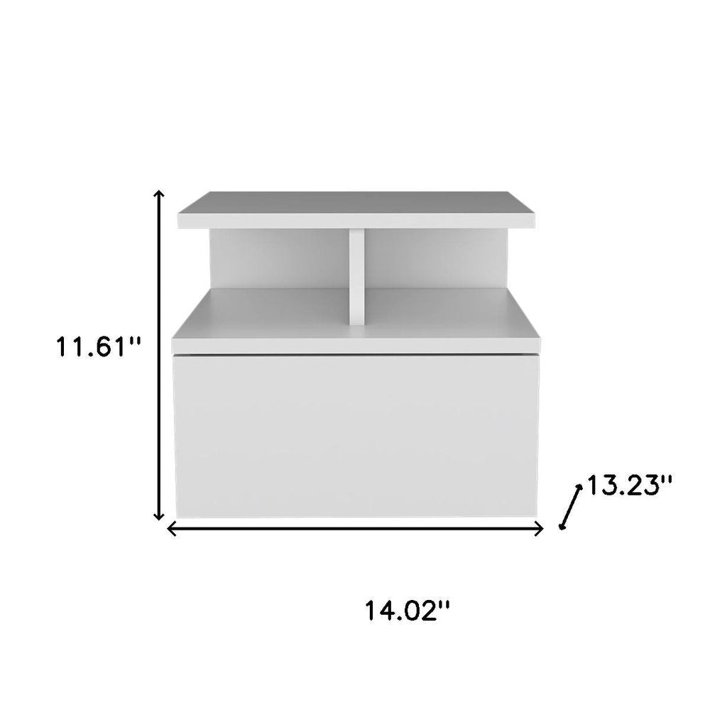 12" White Wood One Drawer Floating Nightstand