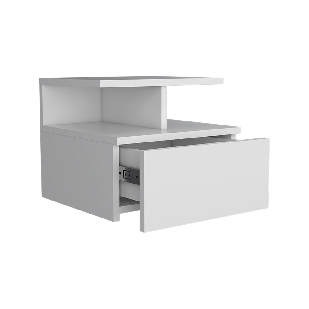 12" White Wood One Drawer Floating Nightstand