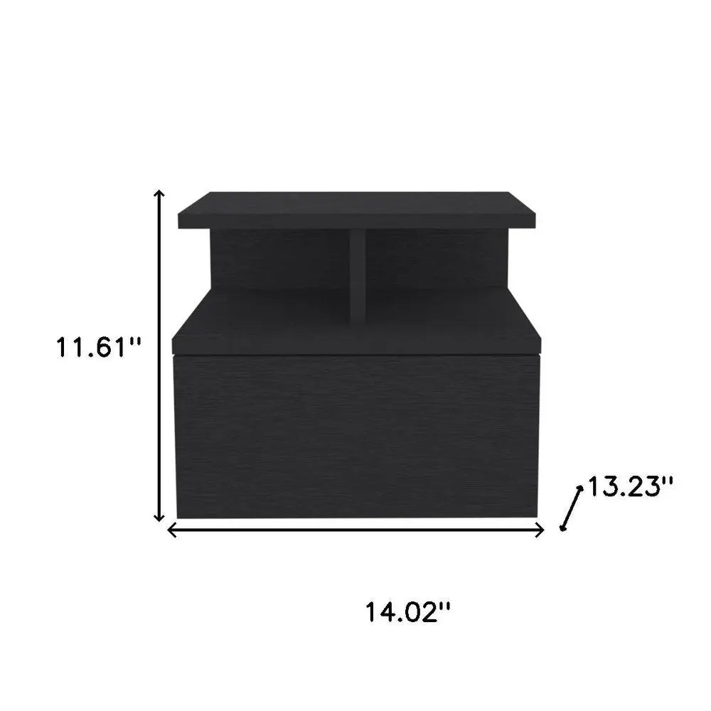 12" Black Wood One Drawer Floating Nightstand HomeRoots