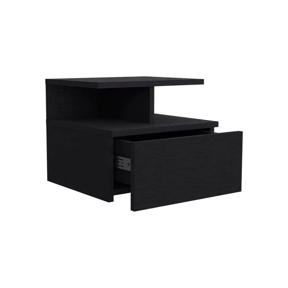 12" Black Wood One Drawer Floating Nightstand HomeRoots