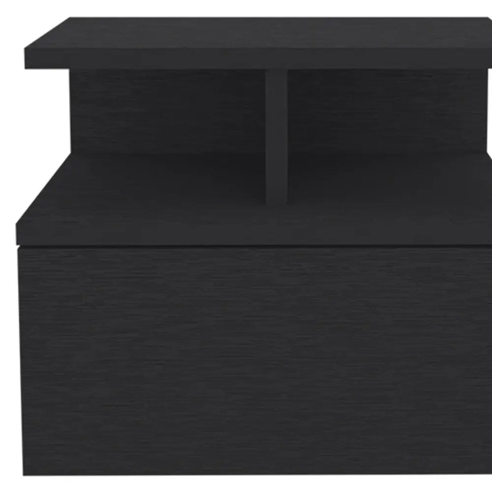 12" Black Wood One Drawer Floating Nightstand HomeRoots