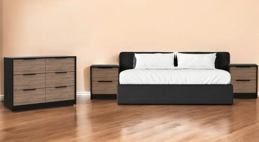 Three Piece Brown and Black Bedroom Set HomeRoots