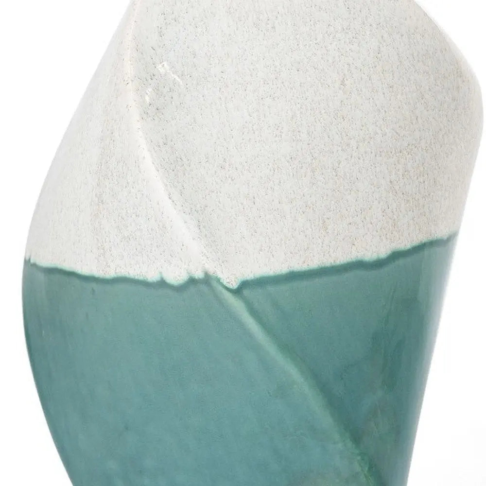 12" Green and Ivory Ombre Wavy Ceramic Table Vase HomeRoots