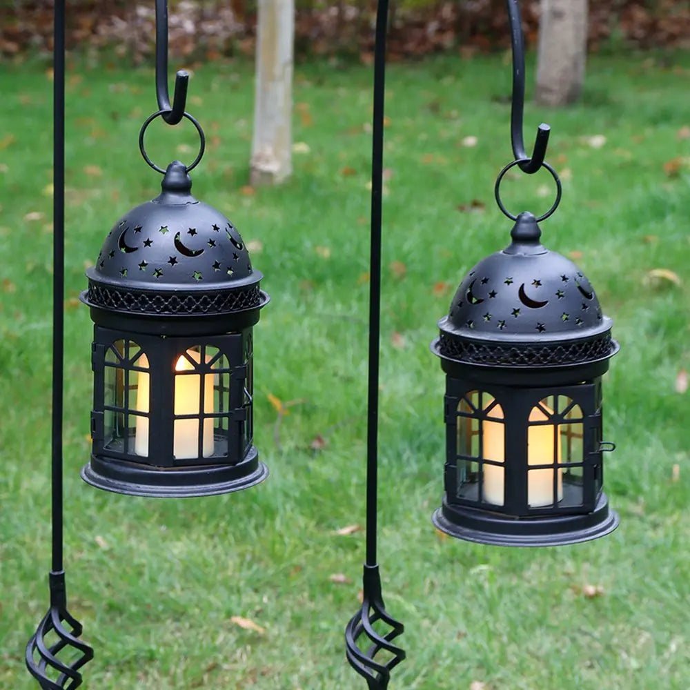 Set of Two Black Metal Celestial Tabletop Lantern Candle Holders HomeRoots