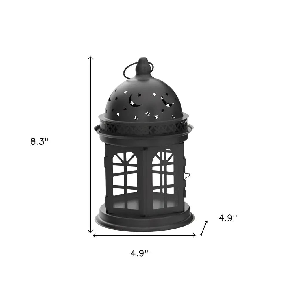 Set of Two Black Metal Celestial Tabletop Lantern Candle Holders HomeRoots