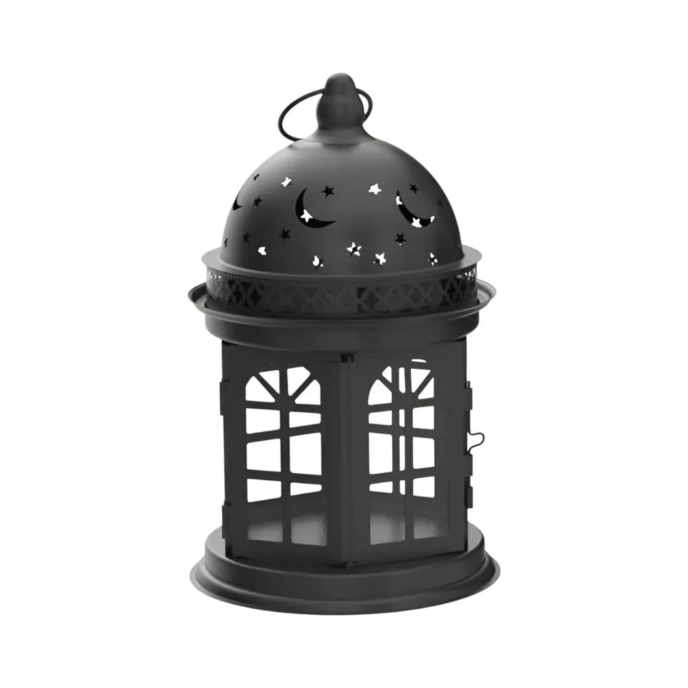 Set of Two Black Metal Celestial Tabletop Lantern Candle Holders HomeRoots