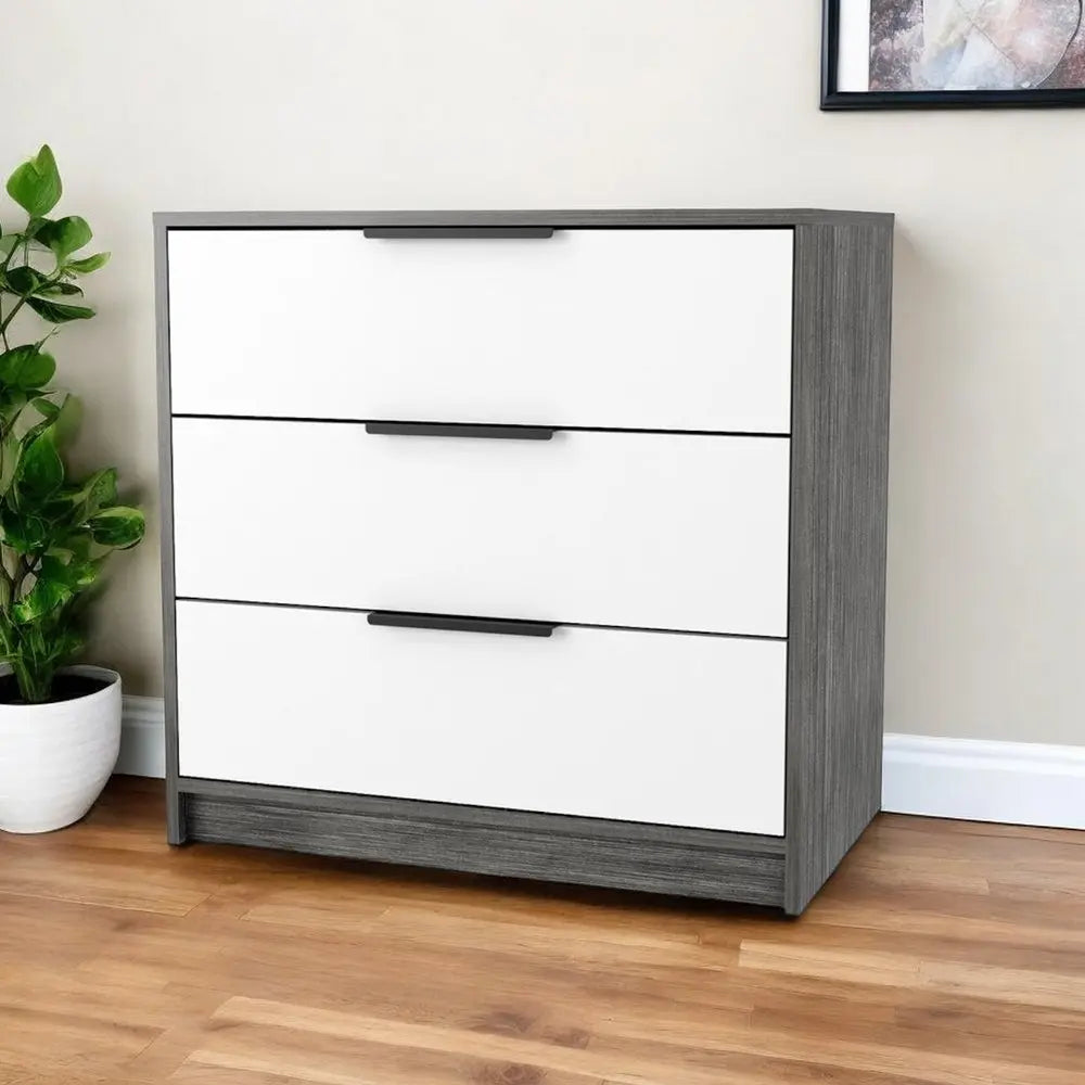 28" White and Gray Three Drawer Dresser HomeRoots