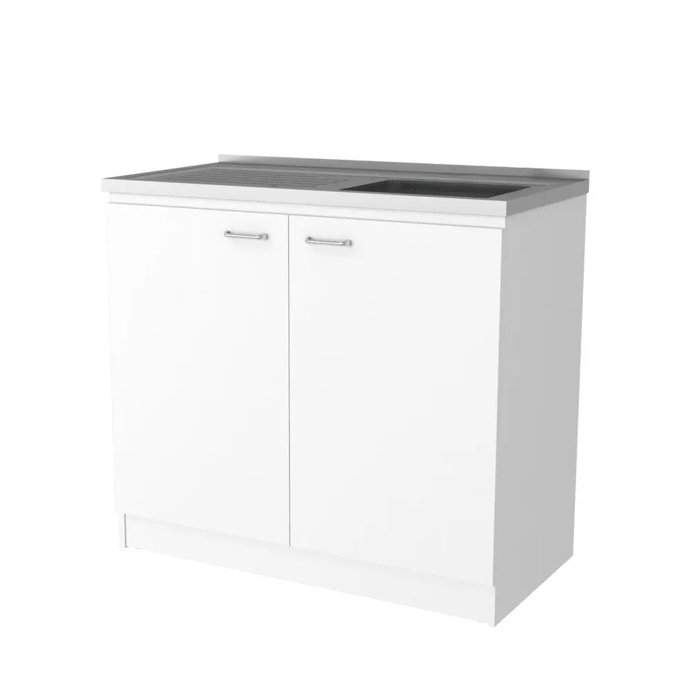 39" White Stainless Steel Accent Cabinet With Two Shelves HomeRoots