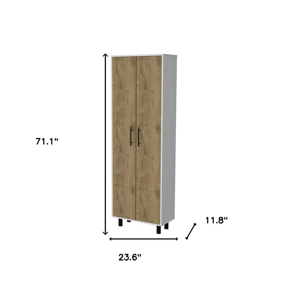 71" White and Light Brown Wood Accent Cabinet With Two Doors HomeRoots