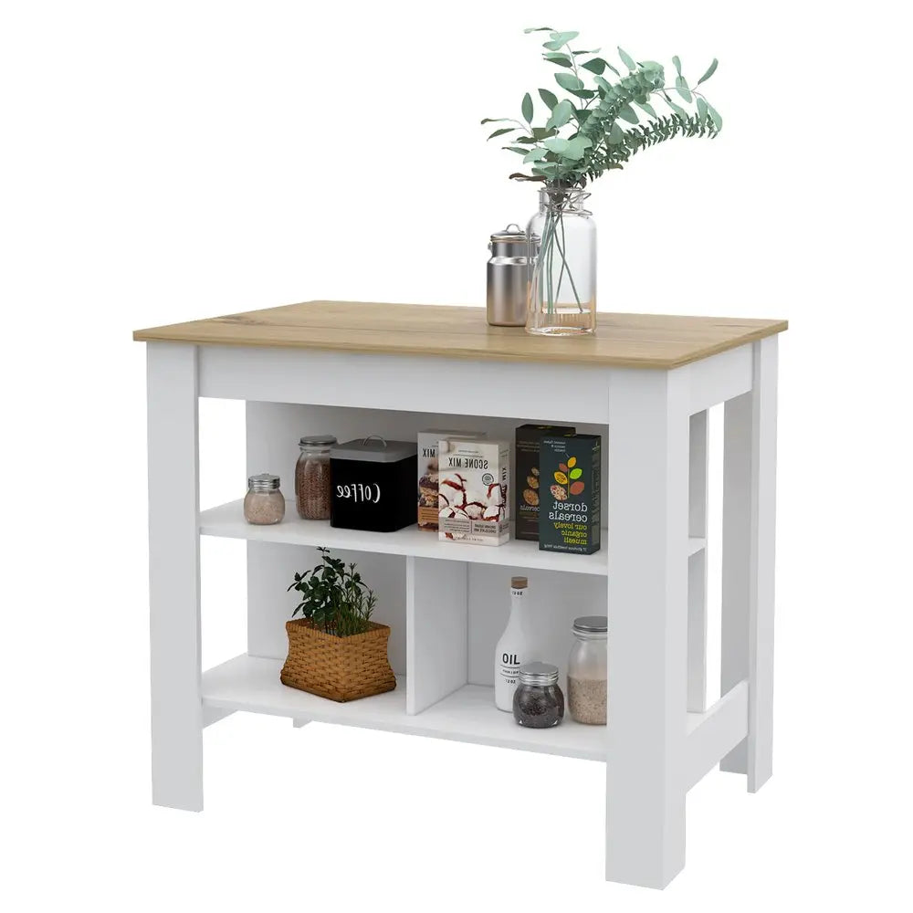 White and Oak 41" Kitchen Island With Storage HomeRoots