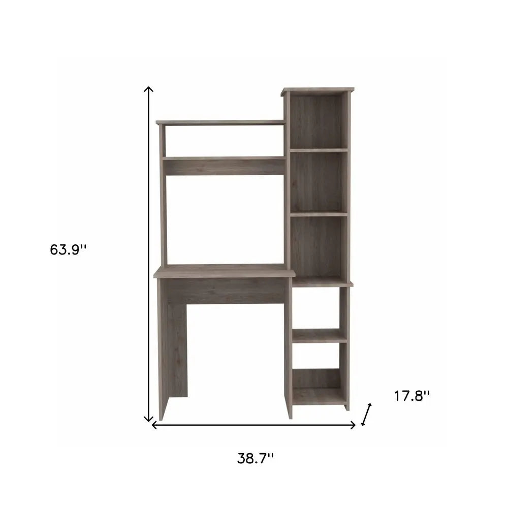 39" Light Gray Wood Writing Desk and Bookshelf Set HomeRoots
