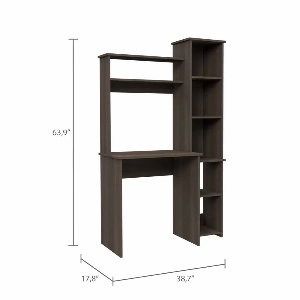 39" Dark Brown Wood Writing Desk and Bookshelf Set HomeRoots