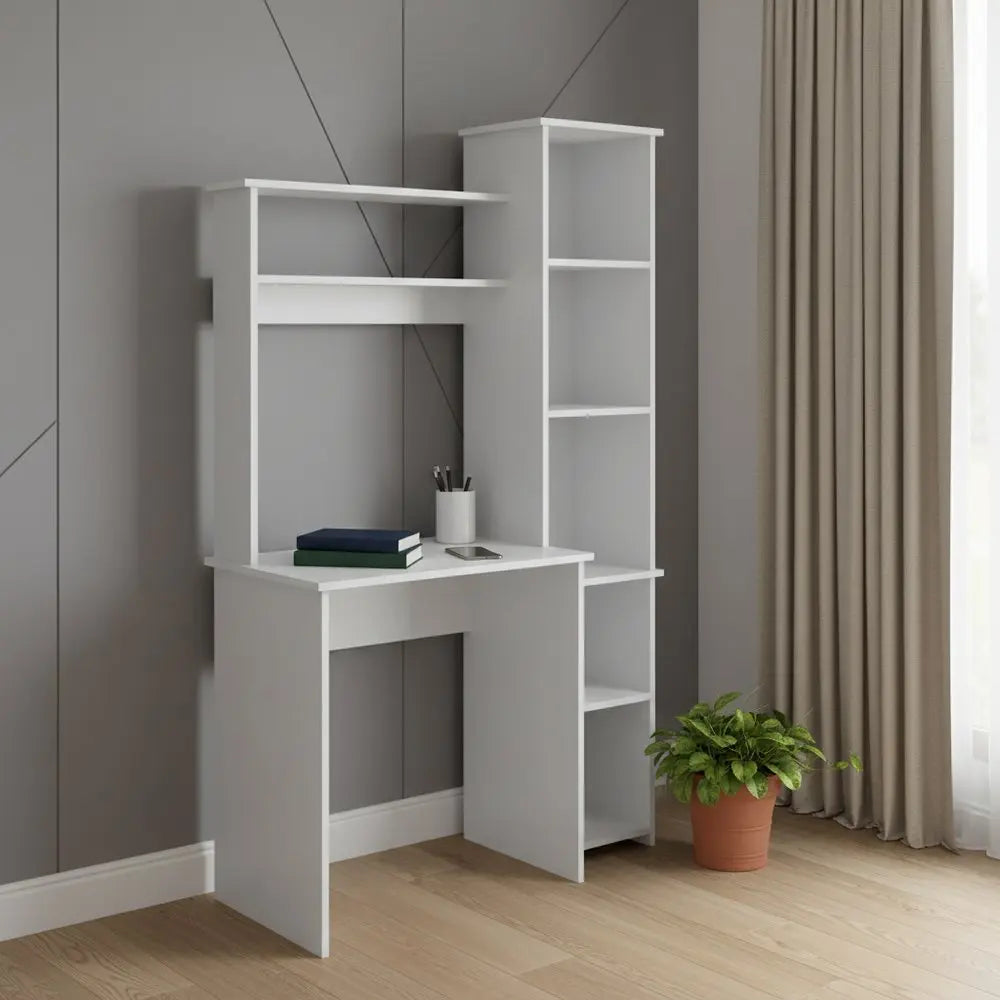 39" White Wood Writing Desk and Bookshelf Set HomeRoots