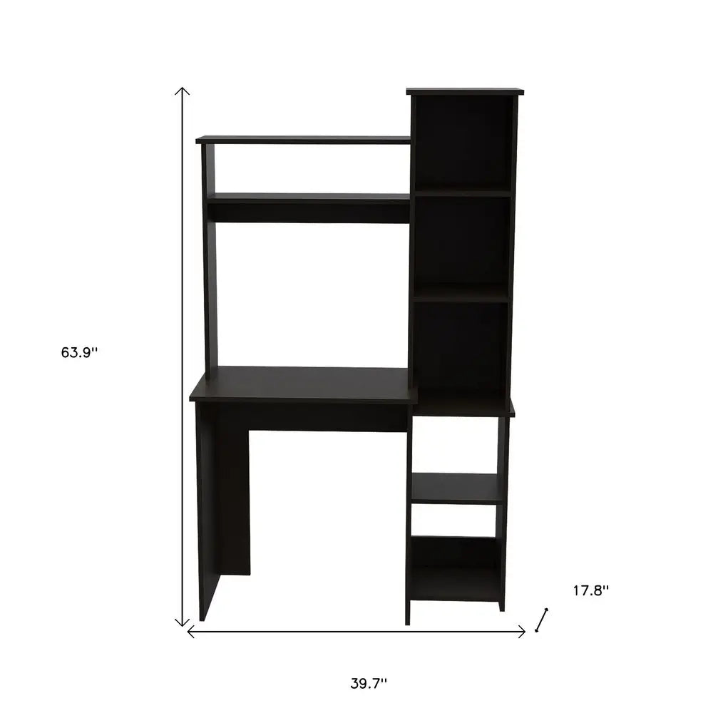 40" Black Wood Writing Desk and Bookshelf Set HomeRoots