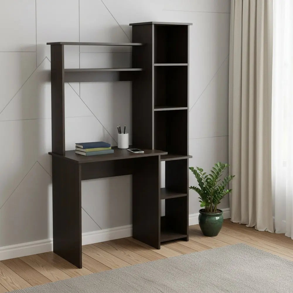 40" Black Wood Writing Desk and Bookshelf Set HomeRoots