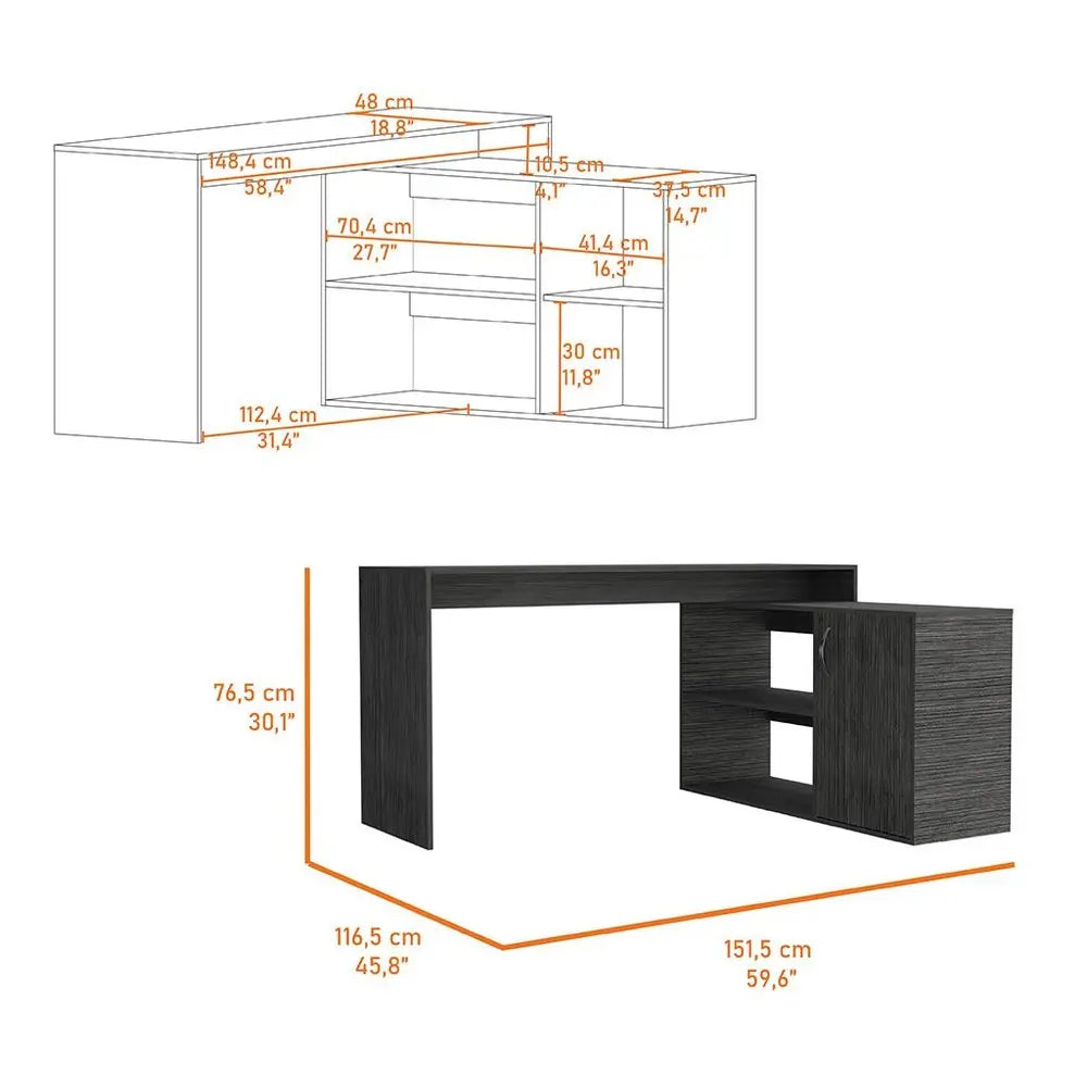 60" Dark Gray Wood L Shape Writing Desk HomeRoots