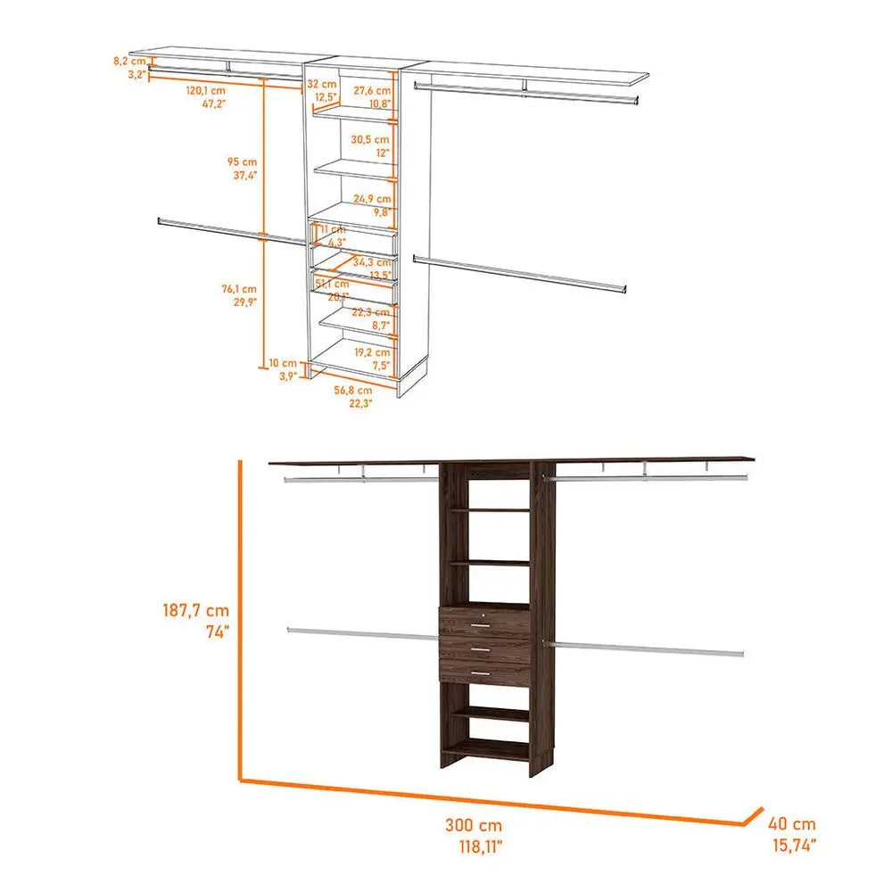 118" Dark Brown Wood Closet System HomeRoots