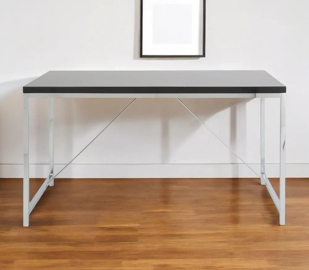 54" Black and Silver Wood and Stainless Steel Writing Desk - NOBLE HOME INTERIORS