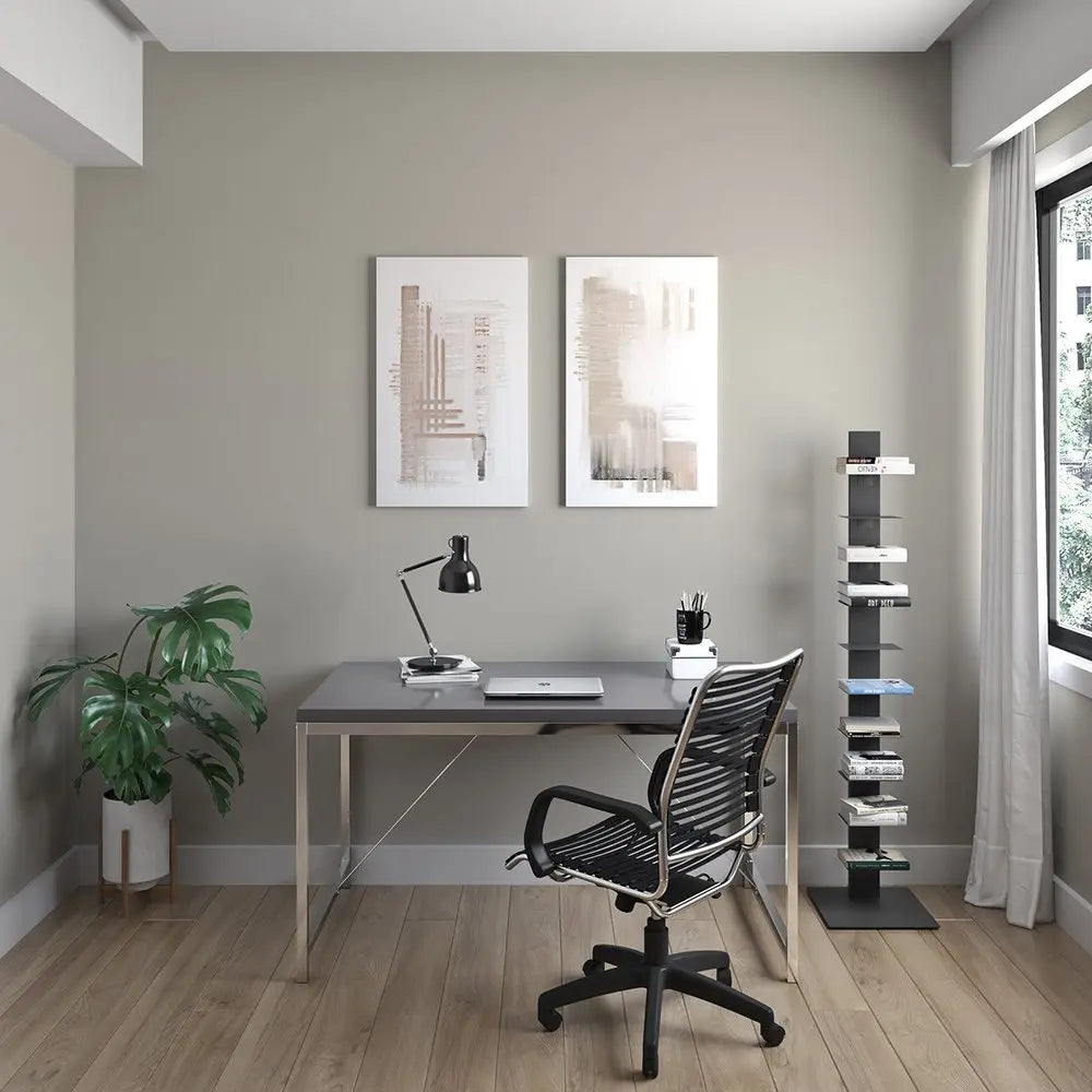 54" Black and Silver Wood and Stainless Steel Writing Desk - NOBLE HOME INTERIORS