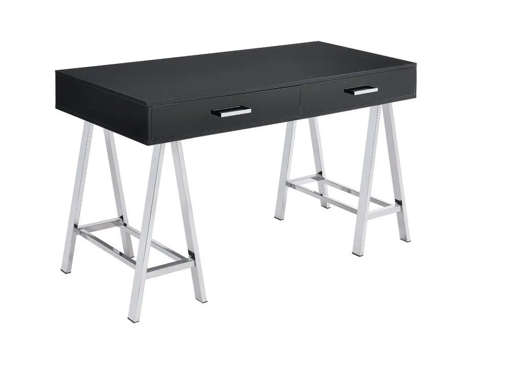 54" Black and Silver Writing Desk With Two Drawers - NOBLE HOME INTERIORS