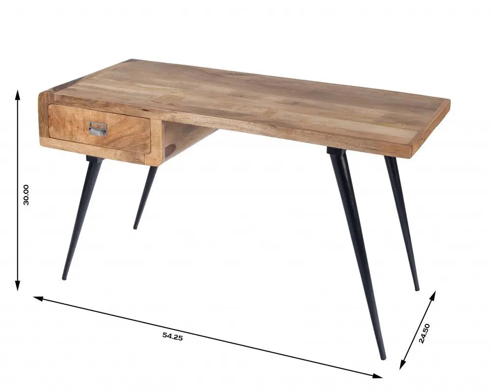 54" Brown And Black Mango Wood Writing Desk - NOBLE HOME INTERIORS