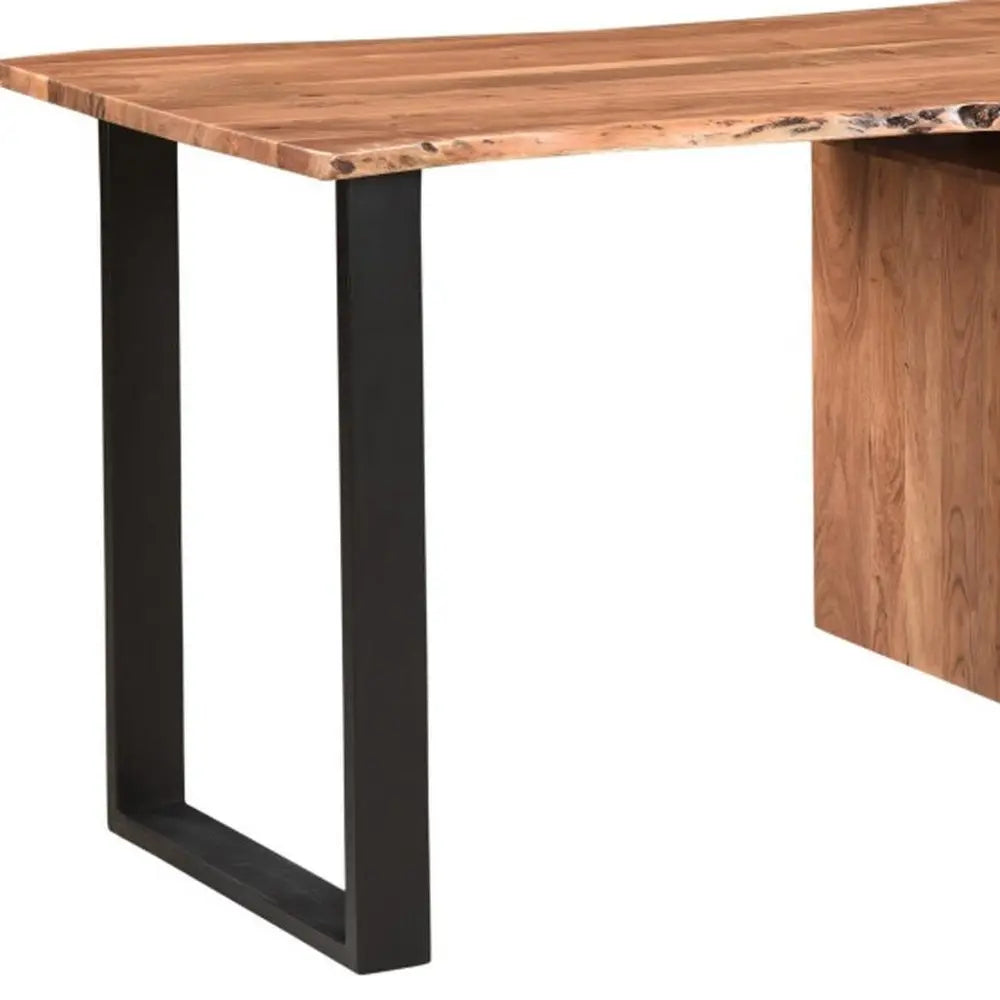 54" Brown and Black Solid Wood and Metal Writing Desk and Bookshelf Set With Three Drawers - NOBLE HOME INTERIORS