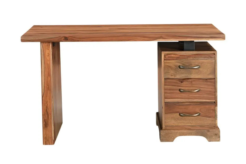 54" Brown Live Edge Solid Wood Writing Desk With Three Drawers - NOBLE HOME INTERIORS